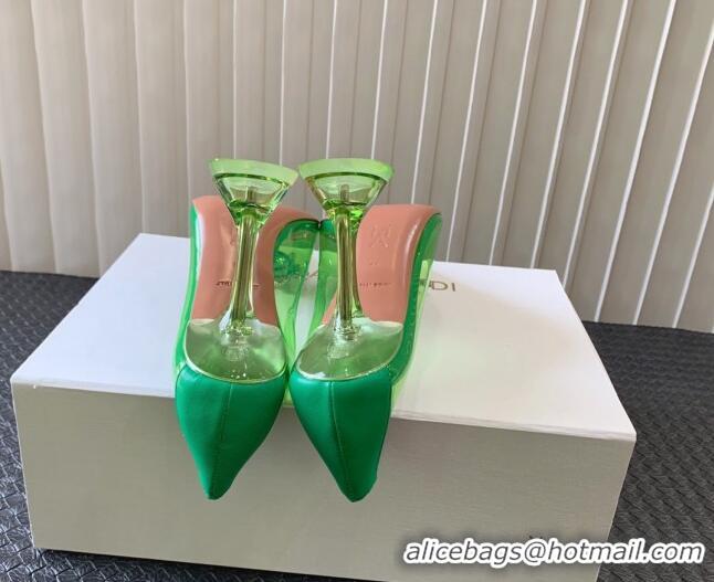 Top Grade Amina Muaddi Begum Glass PVC Pumps 9.5cm with Crystals Circle Green 0124081