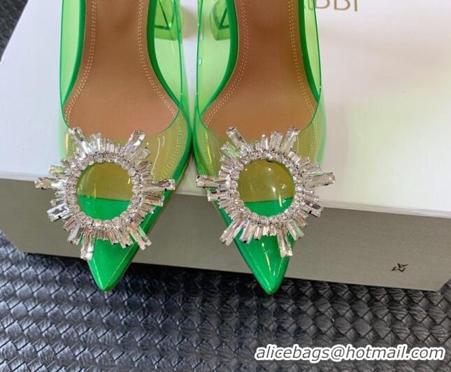 Top Grade Amina Muaddi Begum Glass PVC Pumps 9.5cm with Crystals Circle Green 0124081