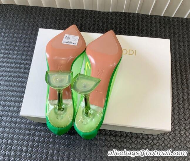 Top Grade Amina Muaddi Begum Glass PVC Pumps 9.5cm with Crystals Circle Green 0124081