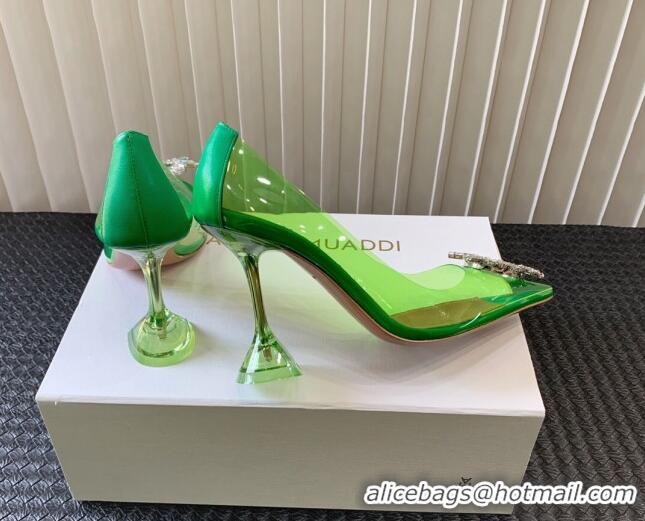 Top Grade Amina Muaddi Begum Glass PVC Pumps 9.5cm with Crystals Circle Green 0124081