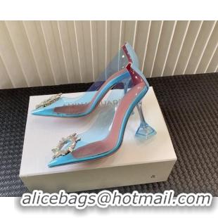 Best Grade Amina Muaddi Begum Glass PVC Pumps 9.5cm with Crystals Circle Light Blue 0124080