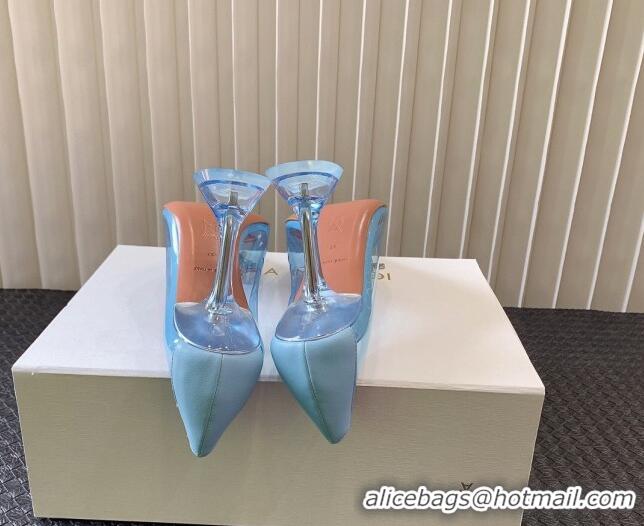 Best Grade Amina Muaddi Begum Glass PVC Pumps 9.5cm with Crystals Circle Light Blue 0124080