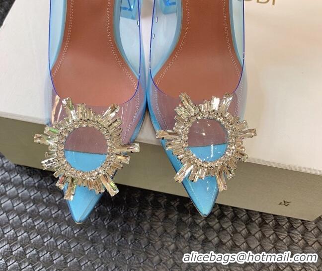 Best Grade Amina Muaddi Begum Glass PVC Pumps 9.5cm with Crystals Circle Light Blue 0124080