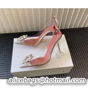 Unique Style Amina Muaddi Begum Glass PVC Pumps 9.5cm with Crystals Circle Silver 0124084