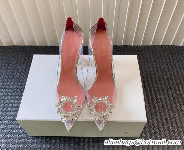 Unique Style Amina Muaddi Begum Glass PVC Pumps 9.5cm with Crystals Circle Silver 0124084