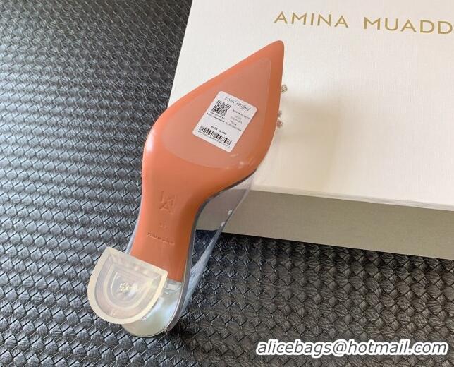 Unique Style Amina Muaddi Begum Glass PVC Pumps 9.5cm with Crystals Circle Silver 0124084