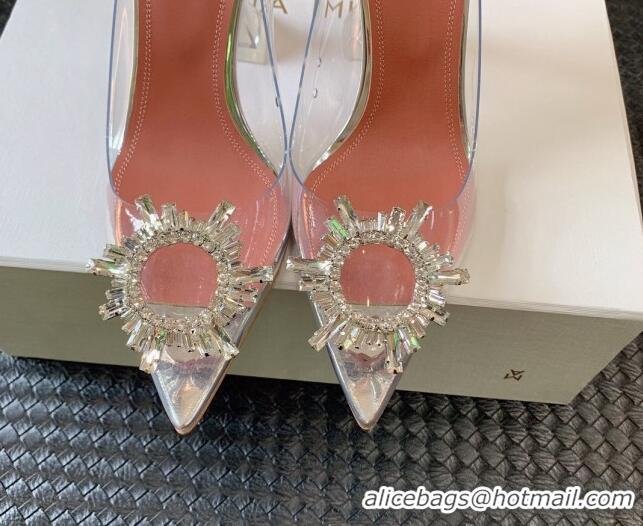 Unique Style Amina Muaddi Begum Glass PVC Pumps 9.5cm with Crystals Circle Silver 0124084