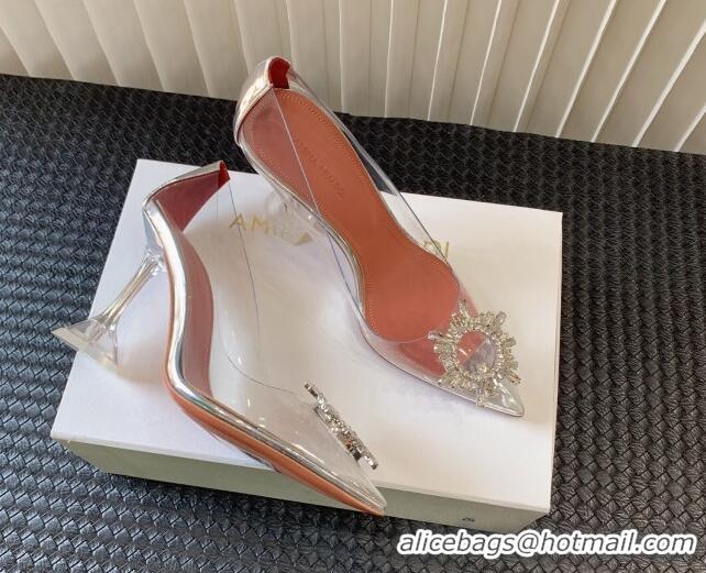 Unique Style Amina Muaddi Begum Glass PVC Pumps 9.5cm with Crystals Circle Silver 0124084