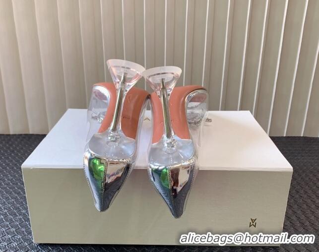 Unique Style Amina Muaddi Begum Glass PVC Pumps 9.5cm with Crystals Circle Silver 0124084