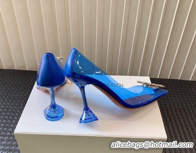 Charming Amina Muaddi Begum Glass PVC Pumps 9.5cm with Crystals Circle Royal Blue 0124086