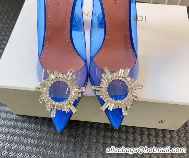 Charming Amina Muaddi Begum Glass PVC Pumps 9.5cm with Crystals Circle Royal Blue 0124086