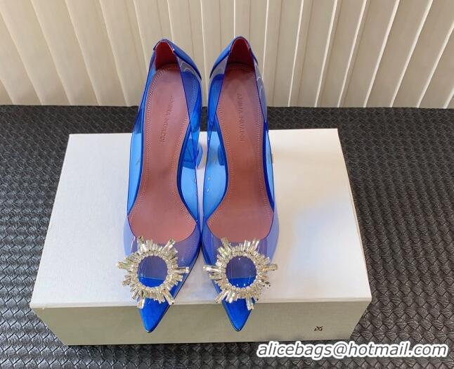 Charming Amina Muaddi Begum Glass PVC Pumps 9.5cm with Crystals Circle Royal Blue 0124086