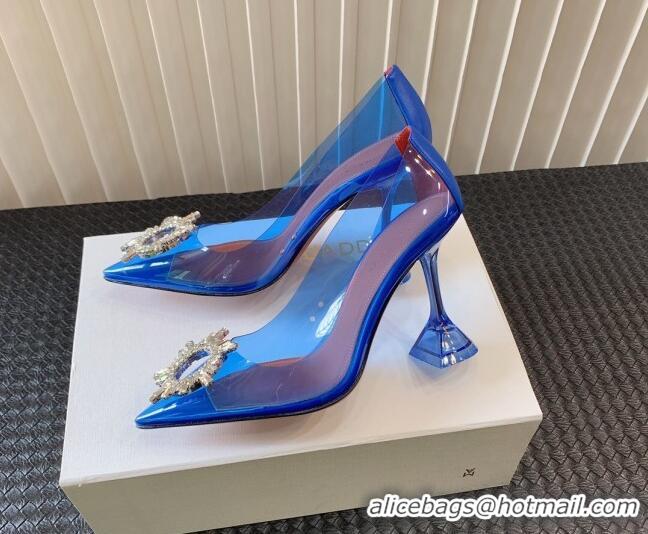 Charming Amina Muaddi Begum Glass PVC Pumps 9.5cm with Crystals Circle Royal Blue 0124086