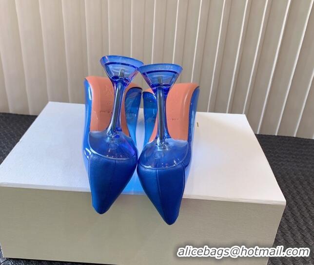 Charming Amina Muaddi Begum Glass PVC Pumps 9.5cm with Crystals Circle Royal Blue 0124086