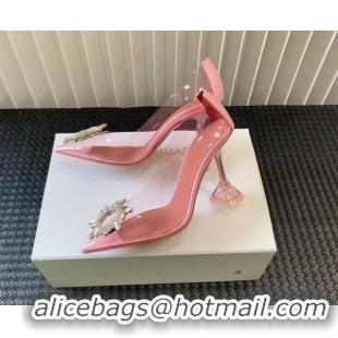 Luxurious Amina Muaddi Begum Glass PVC Pumps 9.5cm with Crystals Circle Light Pink 124087