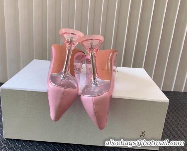 Luxurious Amina Muaddi Begum Glass PVC Pumps 9.5cm with Crystals Circle Light Pink 124087