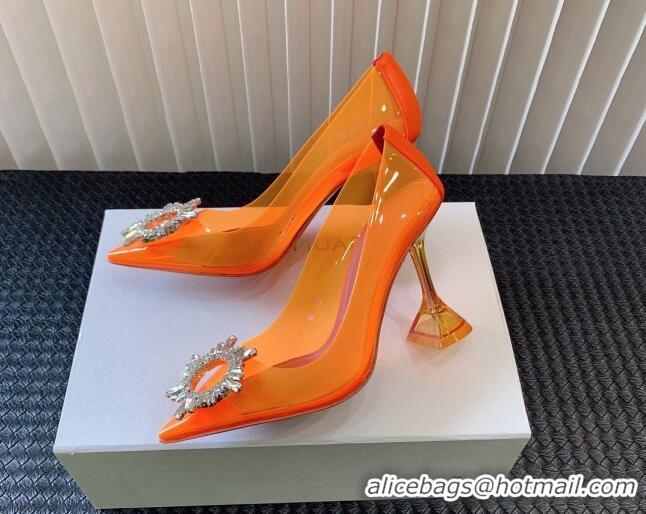 Popular Style Amina Muaddi Begum Glass PVC Pumps 9.5cm with Crystals Circle Orange 124088