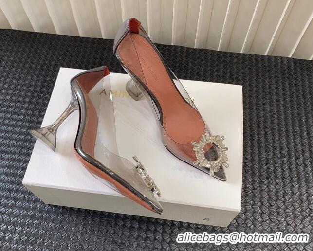 Most Popular Amina Muaddi Begum Glass PVC Pumps 9.5cm with Crystals Circle Grey 0124089