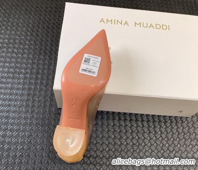 Shop Duplicate Amina Muaddi Begum Glass PVC Pumps 9.5cm with Crystals Circle Apricot 124090