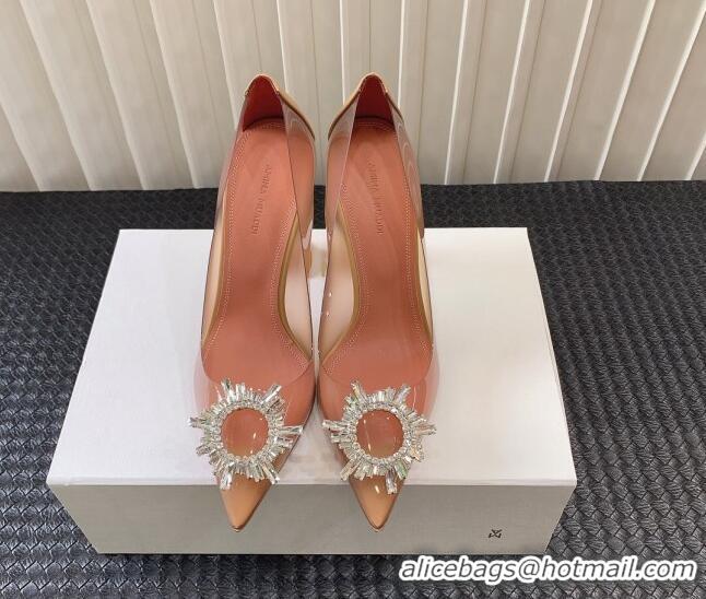 Shop Duplicate Amina Muaddi Begum Glass PVC Pumps 9.5cm with Crystals Circle Apricot 124090