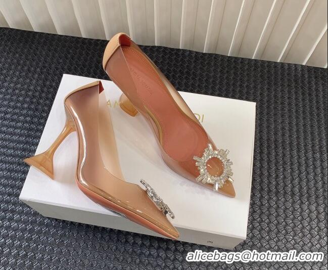 Shop Duplicate Amina Muaddi Begum Glass PVC Pumps 9.5cm with Crystals Circle Apricot 124090