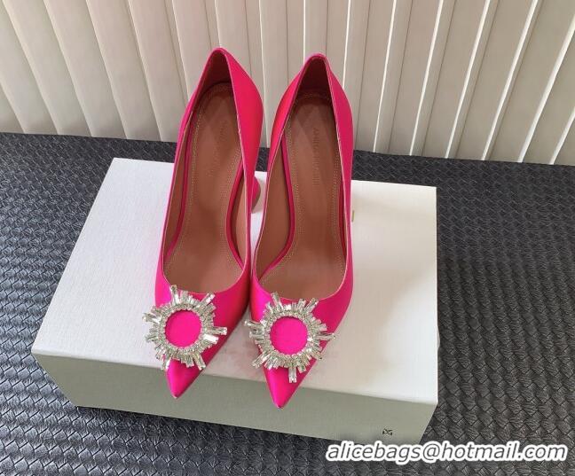 Cheap Amina Muaddi Begum Glass Satin Pumps 9.5cm with Crystals Circle Fuchsia Pink 0124093