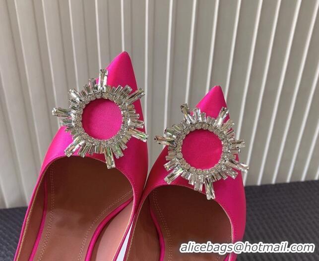 Cheap Amina Muaddi Begum Glass Satin Pumps 9.5cm with Crystals Circle Fuchsia Pink 0124093