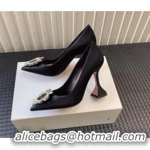 Low Cost Amina Muaddi Begum Glass Satin Pumps 9.5cm with Crystals Circle Black 0124094