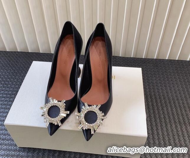 Low Cost Amina Muaddi Begum Glass Satin Pumps 9.5cm with Crystals Circle Black 0124094