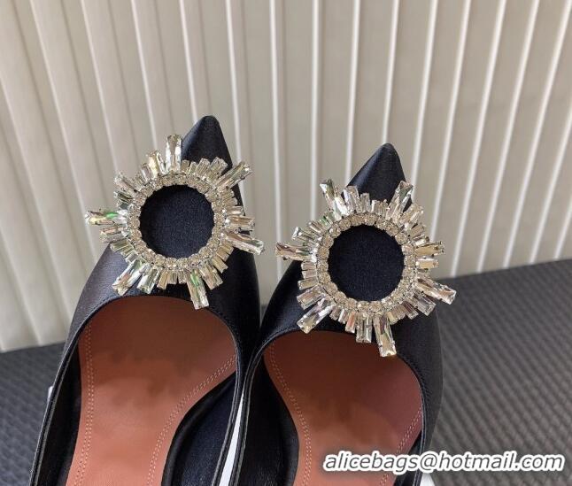 Low Cost Amina Muaddi Begum Glass Satin Pumps 9.5cm with Crystals Circle Black 0124094