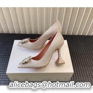 Perfect Amina Muaddi Begum Glass Canvas Pumps 9.5cm with Crystals Circle Grey 0124095