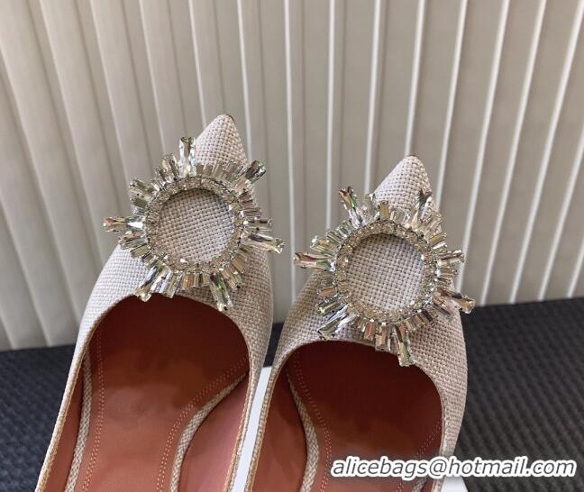 Perfect Amina Muaddi Begum Glass Canvas Pumps 9.5cm with Crystals Circle Grey 0124095