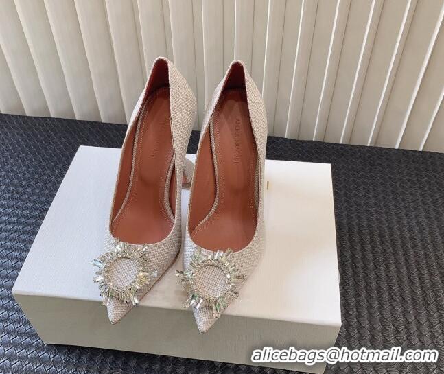 Perfect Amina Muaddi Begum Glass Canvas Pumps 9.5cm with Crystals Circle Grey 0124095