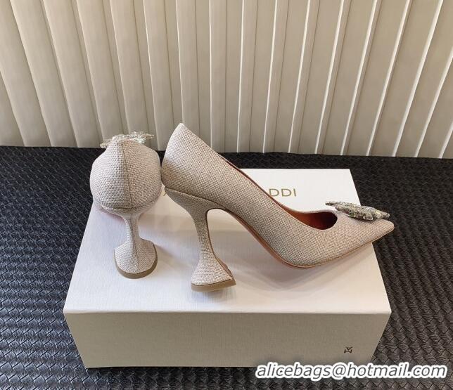 Perfect Amina Muaddi Begum Glass Canvas Pumps 9.5cm with Crystals Circle Grey 0124095