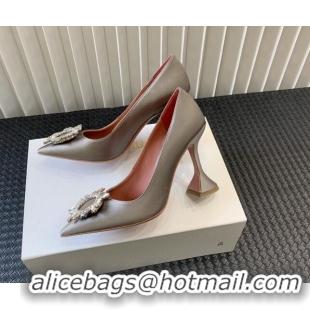 Pretty Style Amina Muaddi Begum Glass Satin Pumps 9.5cm with Crystals Circle Grey 0124096