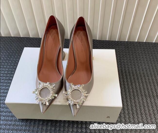 Pretty Style Amina Muaddi Begum Glass Satin Pumps 9.5cm with Crystals Circle Grey 0124096