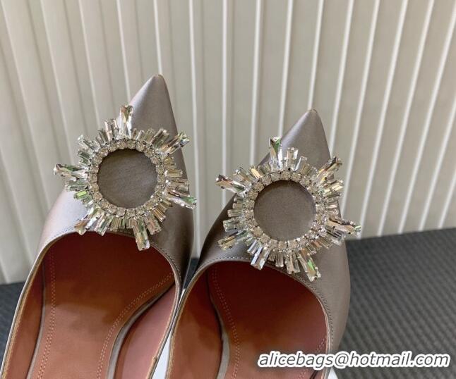 Pretty Style Amina Muaddi Begum Glass Satin Pumps 9.5cm with Crystals Circle Grey 0124096