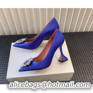 Grade Quality Amina Muaddi Begum Glass Satin Pumps 9.5cm with Crystals Circle Royal Blue 124097