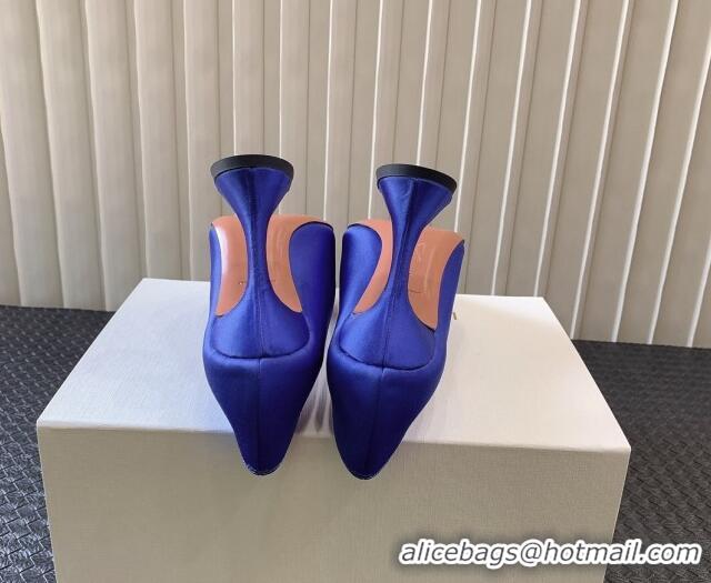 Grade Quality Amina Muaddi Begum Glass Satin Pumps 9.5cm with Crystals Circle Royal Blue 124097