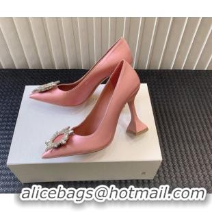 Low Cost Amina Muaddi Begum Glass Satin Pumps 9.5cm with Crystals Circle Pink 124098