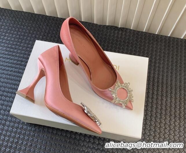 Low Cost Amina Muaddi Begum Glass Satin Pumps 9.5cm with Crystals Circle Pink 124098