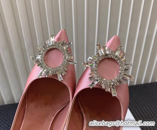 Low Cost Amina Muaddi Begum Glass Satin Pumps 9.5cm with Crystals Circle Pink 124098