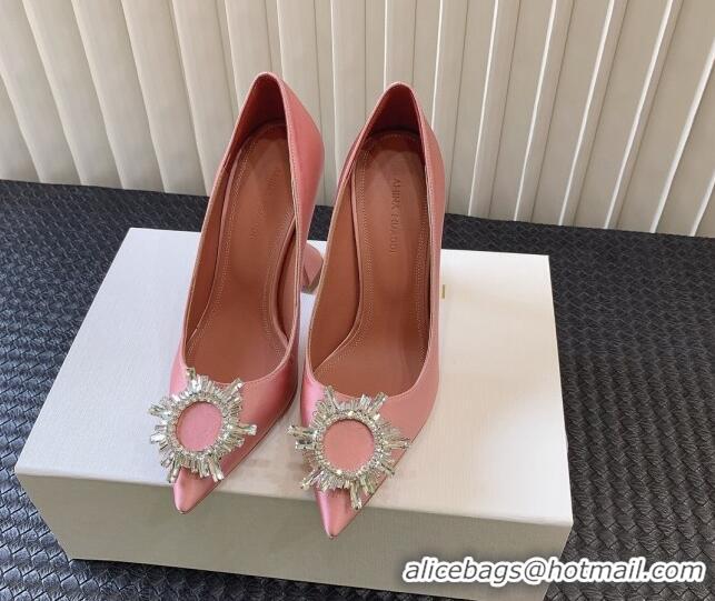 Low Cost Amina Muaddi Begum Glass Satin Pumps 9.5cm with Crystals Circle Pink 124098