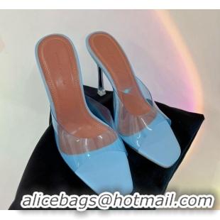 Good Looking Amina Muaddi Alexa Glass Slide Sandals 11cm in PVC Light Blue 0228037