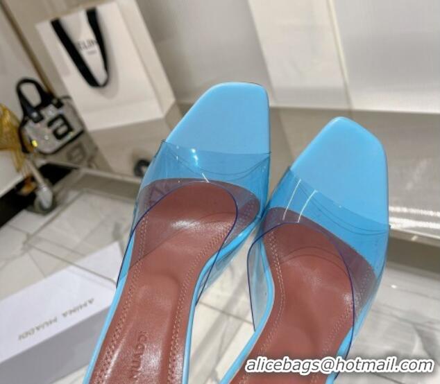 Good Looking Amina Muaddi Alexa Glass Slide Sandals 11cm in PVC Light Blue 0228037