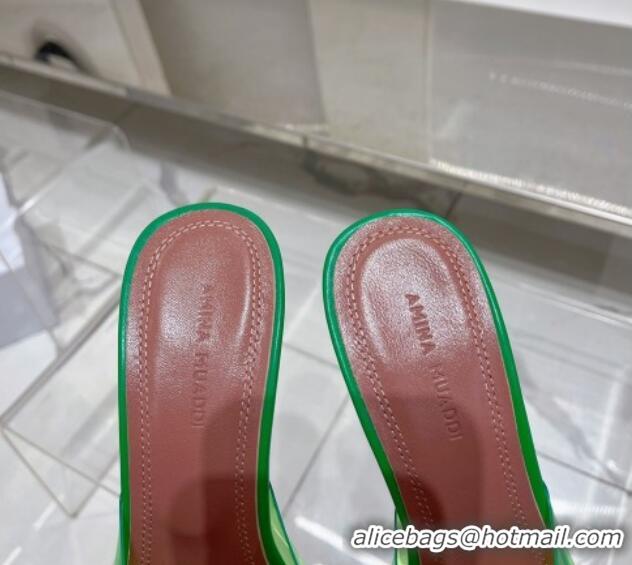 Good Quality Amina Muaddi Alexa Glass Slide Sandals 11cm in PVC Green 0228038