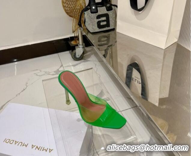 Good Quality Amina Muaddi Alexa Glass Slide Sandals 11cm in PVC Green 0228038