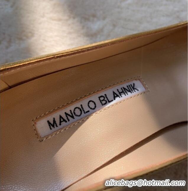 Unique Style Manolo Blahnik Classic Pumps 7cm in Metallic Leather with Crystal Buckle Gold 0228024