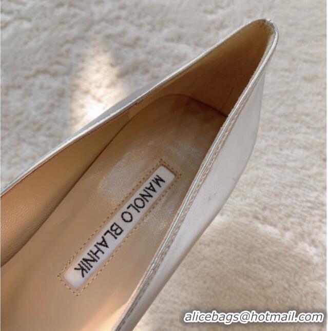 Top Design Manolo Blahnik Classic Pumps 7cm in Metallic Leather with Crystal Buckle Silver 228025