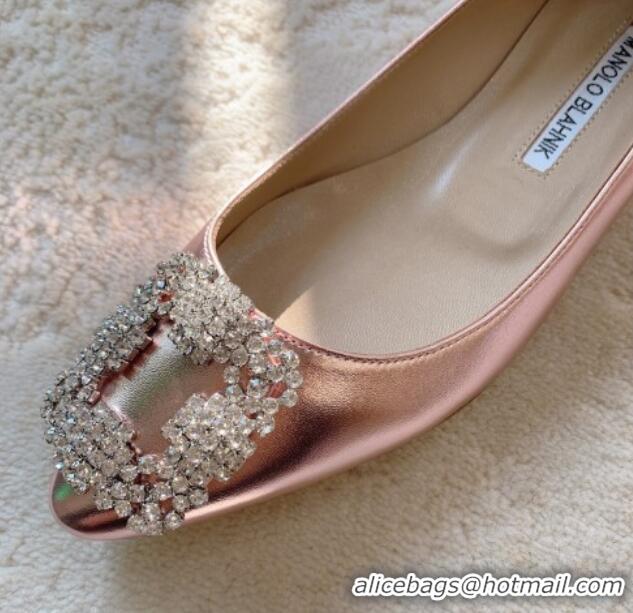 Good Quality Manolo Blahnik Classic Pumps 7cm in Metallic Leather with Crystal Buckle Pink 0228026